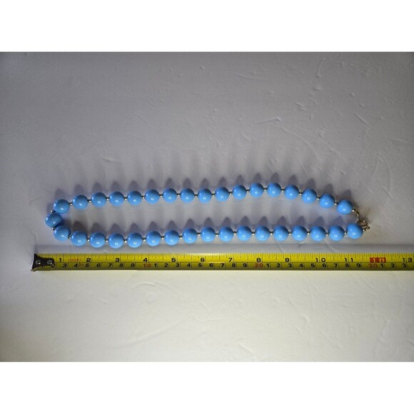 Bright Blue Beaded Necklace Silver Tone Spacer Beads - Picture 3 of 4